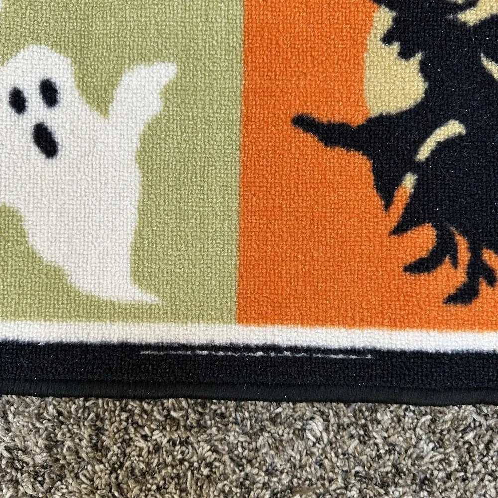 Lot of 2 Halloween Accent Rugs Doormats Pumpkins, Ghosts, Witch, Black Cat 45x26